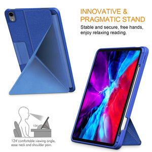 For iPad Air 2022 / 2020 10.9 / Pro 11 (2018) Cloth Texture Multi-folding Horizontal Flip PU Leather Shockproof Case with Holder & Sleep / Wake-up Function(Blue)