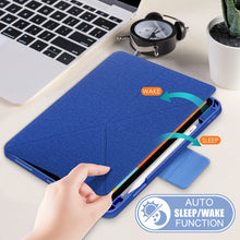 For iPad Air 2022 / 2020 10.9 / Pro 11 (2018) Cloth Texture Multi-folding Horizontal Flip PU Leather Shockproof Case with Holder & Sleep / Wake-up Function(Blue)