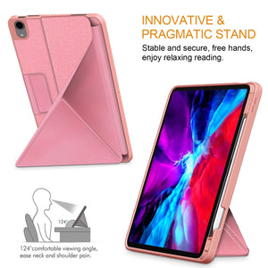 For iPad Air 2022 / 2020 10.9 / Pro 11 (2018) Cloth Texture Multi-folding Horizontal Flip PU Leather Shockproof Case with Holder & Sleep / Wake-up Function(Pink)