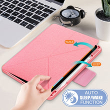 For iPad Air 2022 / 2020 10.9 / Pro 11 (2018) Cloth Texture Multi-folding Horizontal Flip PU Leather Shockproof Case with Holder & Sleep / Wake-up Function(Pink)