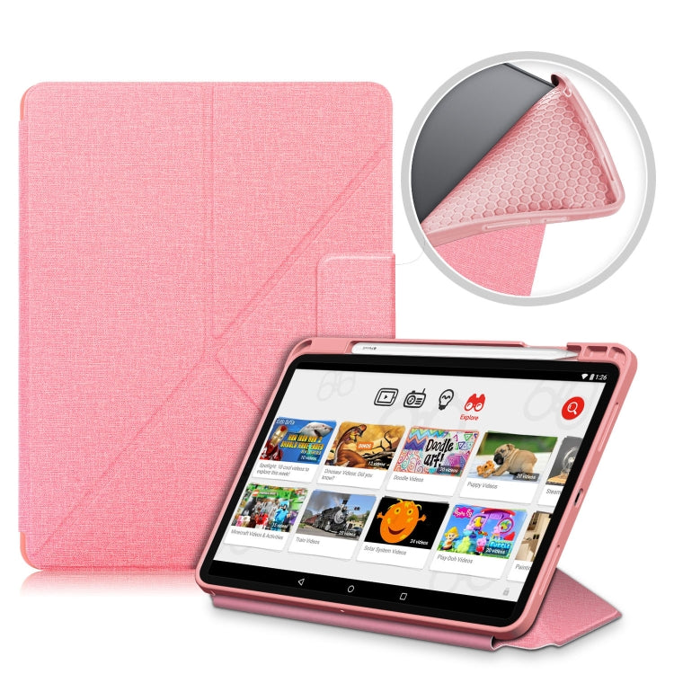 For iPad Air 2022 / 2020 10.9 / Pro 11 (2018) Cloth Texture Multi-folding Horizontal Flip PU Leather Shockproof Case with Holder & Sleep / Wake-up Function(Pink)