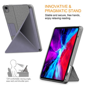 For iPad Air 2022 / 2020 10.9 / Pro 11 (2018) Cloth Texture Multi-folding Horizontal Flip PU Leather Shockproof Case with Holder & Sleep / Wake-up Function(Grey)