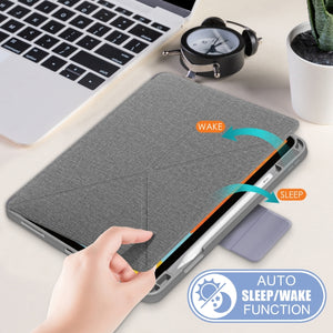 For iPad Air 2022 / 2020 10.9 / Pro 11 (2018) Cloth Texture Multi-folding Horizontal Flip PU Leather Shockproof Case with Holder & Sleep / Wake-up Function(Grey)