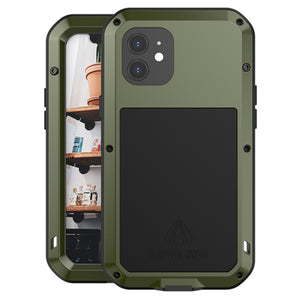 For iPhone 12 LOVE MEI Metal Shockproof Waterproof Dustproof Protective Case(Army Green)