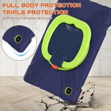 For iPad 9.7 inch (2018/2017) Silicone + PC Protective Case with Holder & Shoulder Strap(Navy Blue + Yellow Green)