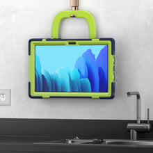 For iPad 9.7 inch (2018/2017) Silicone + PC Protective Case with Holder & Shoulder Strap(Navy Blue + Yellow Green)