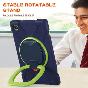 For iPad 9.7 inch (2018/2017) Silicone + PC Protective Case with Holder & Shoulder Strap(Navy Blue + Yellow Green)