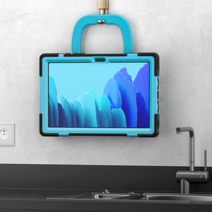 For iPad 9.7 inch (2018/2017) Silicone + PC Protective Case with Holder & Shoulder Strap(Black+Blue)