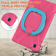 For iPad 9.7 inch (2018/2017) Silicone + PC Protective Case with Holder & Shoulder Strap(Rose red+Blue)