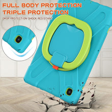 For iPad 9.7 inch (2018/2017) Silicone + PC Protective Case with Holder & Shoulder Strap(Light blue+Yellow Green)