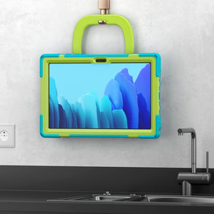 For iPad 9.7 inch (2018/2017) Silicone + PC Protective Case with Holder & Shoulder Strap(Light blue+Yellow Green)