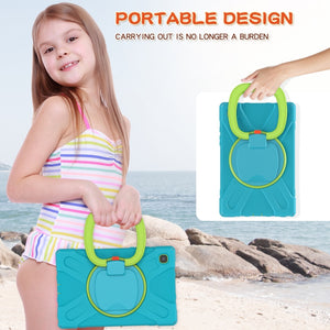 For iPad 9.7 inch (2018/2017) Silicone + PC Protective Case with Holder & Shoulder Strap(Light blue+Yellow Green)