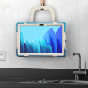 For iPad 9.7 inch (2018/2017) Silicone + PC Protective Case with Holder & Shoulder Strap(Colorful Blue)