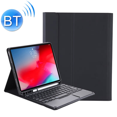 YT098B-A Detachable Candy Color Skin Feel Texture Round Keycap Bluetooth Keyboard Leather Case with Touch Control For  iPad Air 4 10.9 2020 / Air 5 10.9 2022 (Black)