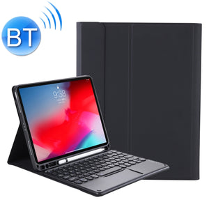 YT098B-A Detachable Candy Color Skin Feel Texture Round Keycap Bluetooth Keyboard Leather Case with Touch Control For  iPad Air 4 10.9 2020 / Air 5 10.9 2022 (Black)