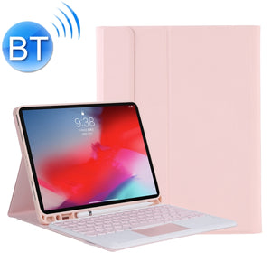 YT098B-A Detachable Candy Color Skin Feel Texture Round Keycap Bluetooth Keyboard Leather Case with Touch Control For  iPad Air 4 10.9 2020 / Air 5 10.9 2022 (Pink)
