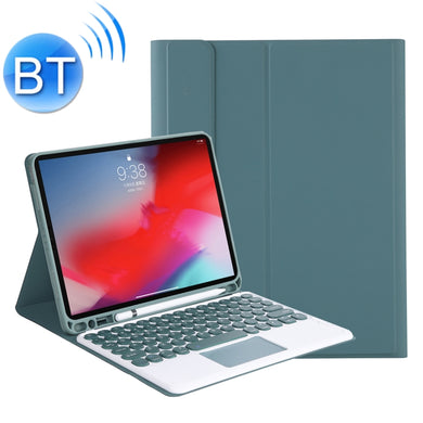 YT098B-A Detachable Candy Color Skin Feel Texture Round Keycap Bluetooth Keyboard Leather Case with Touch Control For  iPad Air 4 10.9 2020 / Air 5 10.9 2022 (Dark Green)
