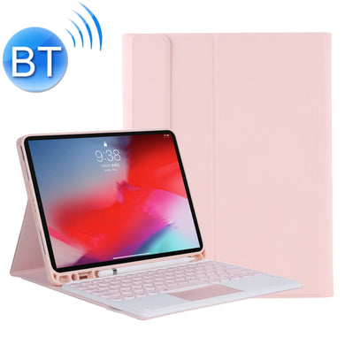YT102B-A Detachable Candy Color Skin Feel Texture Round Keycap Bluetooth Keyboard Leather Case with Touch Control For iPad 10.2 2020 & 2019 / Air 2019 / Pro 10.5 inch(Pink)