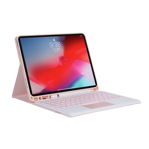 YT102B-A Detachable Candy Color Skin Feel Texture Round Keycap Bluetooth Keyboard Leather Case with Touch Control For iPad 10.2 2020 & 2019 / Air 2019 / Pro 10.5 inch(Pink)