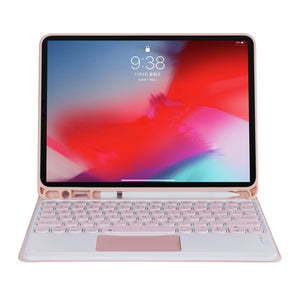 YT102B-A Detachable Candy Color Skin Feel Texture Round Keycap Bluetooth Keyboard Leather Case with Touch Control For iPad 10.2 2020 & 2019 / Air 2019 / Pro 10.5 inch(Pink)