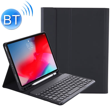 YT098B Detachable Candy Color Skin Feel Texture Round Keycap Bluetooth Keyboard Leather Case For iPad Air 4 10.9 2020 / Air 5 10.9 2022 (Black)