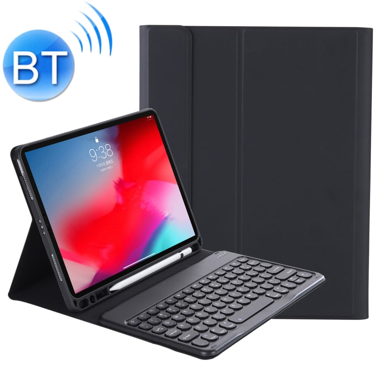 YT098B Detachable Candy Color Skin Feel Texture Round Keycap Bluetooth Keyboard Leather Case For iPad Air 4 10.9 2020 / Air 5 10.9 2022 (Black)