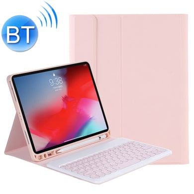 YT098B Detachable Candy Color Skin Feel Texture Round Keycap Bluetooth Keyboard Leather Case For iPad Air 4 10.9 2020 / Air 5 10.9 2022 (Pink)