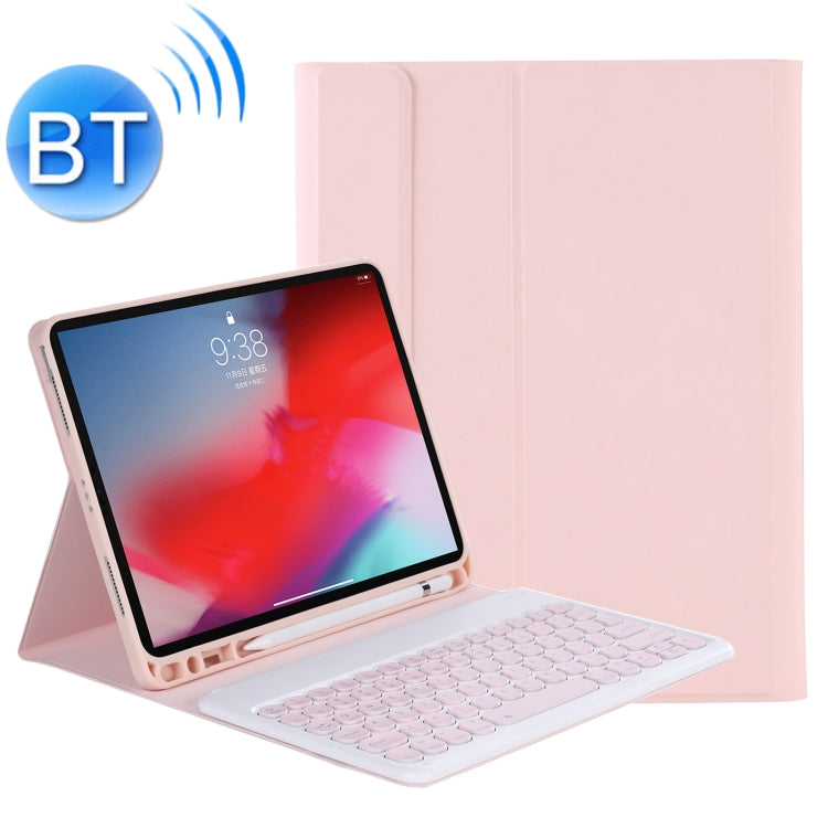 YT098B Detachable Candy Color Skin Feel Texture Round Keycap Bluetooth Keyboard Leather Case For iPad Air 4 10.9 2020 / Air 5 10.9 2022 (Pink)