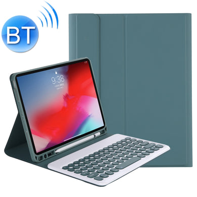 YT098B Detachable Candy Color Skin Feel Texture Round Keycap Bluetooth Keyboard Leather Case For iPad Air 4 10.9 2020 / Air 5 10.9 2022 (Dark Green)