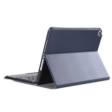 YA102B-A Detachable Lambskin Texture Round Keycap Bluetooth Keyboard Leather Tablet Case with Touch Control & Pen Slot & Stand For iPad 10.2 (2020) & (2019) / Air 3 10.5 inch / Pro 10.5 inch(Dark Blue)