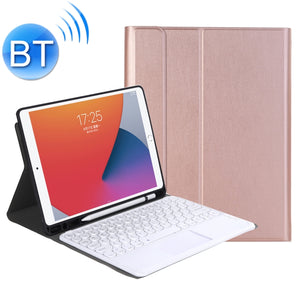 YA102B-A Detachable Lambskin Texture Round Keycap Bluetooth Keyboard Leather Tablet Case with Touch Control & Pen Slot & Stand For iPad 10.2 (2020) & (2019) / Air 3 10.5 inch / Pro 10.5 inch(Rose Gold)