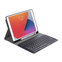 YA102B Detachable Lambskin Texture Round Keycap Bluetooth Keyboard Leather Tablet Case with Pen Slot & Stand For iPad 10.2 (2020) & (2019) / Air 3 10.5 inch / Pro 10.5 inch(Dark Blue)