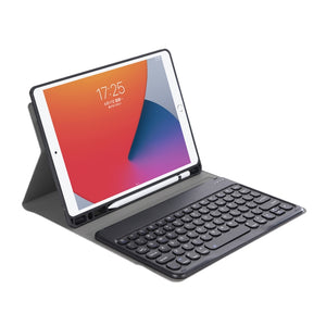 YA102B Detachable Lambskin Texture Round Keycap Bluetooth Keyboard Leather Tablet Case with Pen Slot & Stand For iPad 10.2 (2020) & (2019) / Air 3 10.5 inch / Pro 10.5 inch(Dark Blue)