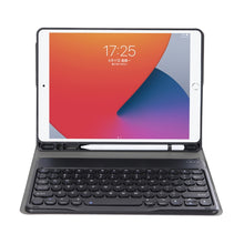 YA102B Detachable Lambskin Texture Round Keycap Bluetooth Keyboard Leather Tablet Case with Pen Slot & Stand For iPad 10.2 (2020) & (2019) / Air 3 10.5 inch / Pro 10.5 inch(Dark Blue)