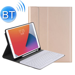 YA102B Detachable Lambskin Texture Round Keycap Bluetooth Keyboard Leather Tablet Case with Pen Slot & Stand For iPad 10.2 (2020) & (2019) / Air 3 10.5 inch / Pro 10.5 inch(Gold)