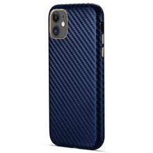 For iPhone 11 Carbon Fiber Leather Texture Kevlar Anti-fall Phone Protective Case (Blue)