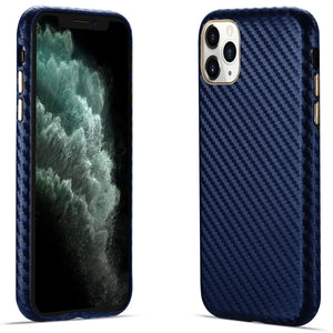 For iPhone 11 Pro Carbon Fiber Leather Texture Kevlar Anti-fall Phone Protective Case (Blue)