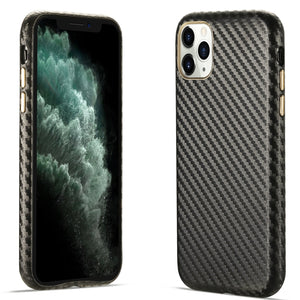 For iPhone 11 Pro Carbon Fiber Leather Texture Kevlar Anti-fall Phone Protective Case (Grey)
