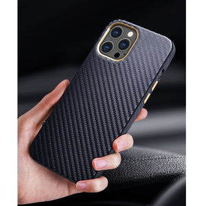 For iPhone 11 Pro Carbon Fiber Leather Texture Kevlar Anti-fall Phone Protective Case (Black)