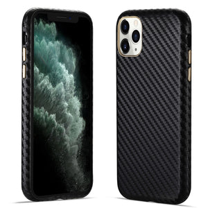 For iPhone 11 Pro Max Carbon Fiber Leather Texture Kevlar Anti-fall Phone Protective Case (Black)