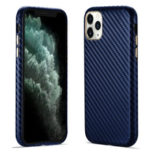 For iPhone 11 Pro Max Carbon Fiber Leather Texture Kevlar Anti-fall Phone Protective Case (Blue)