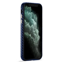 For iPhone 11 Pro Max Carbon Fiber Leather Texture Kevlar Anti-fall Phone Protective Case (Blue)