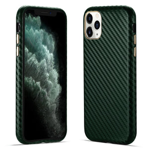 For iPhone 11 Pro Max Carbon Fiber Leather Texture Kevlar Anti-fall Phone Protective Case (Green)