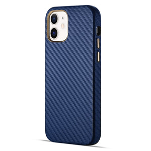 For iPhone 12 mini Carbon Fiber Leather Texture Kevlar Anti-fall Phone Protective Case (Blue)