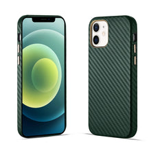 For iPhone 12 mini Carbon Fiber Leather Texture Kevlar Anti-fall Phone Protective Case (Green)