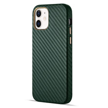 For iPhone 12 Carbon Fiber Leather Texture Kevlar Anti-fall Phone Protective Case(Green)
