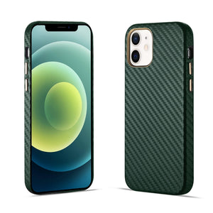 For iPhone 12 Carbon Fiber Leather Texture Kevlar Anti-fall Phone Protective Case(Green)