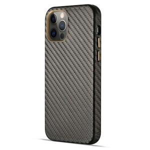 For iPhone 12 Pro Max Carbon Fiber Leather Texture Kevlar Anti-fall Phone Protective Case(Grey)