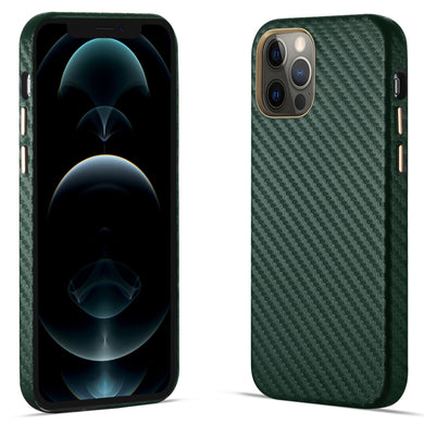 For iPhone 12 Pro Max Carbon Fiber Leather Texture Kevlar Anti-fall Phone Protective Case(Green)