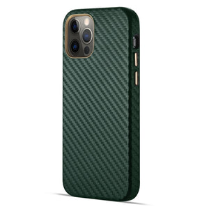 For iPhone 12 Pro Max Carbon Fiber Leather Texture Kevlar Anti-fall Phone Protective Case(Green)